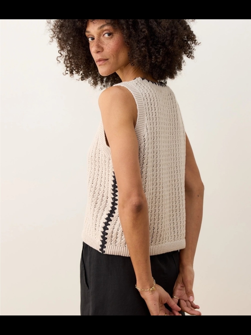 Marine Layer Linen Knit Sweater Vest Tank Black Trim XS - Picture 5 of 9